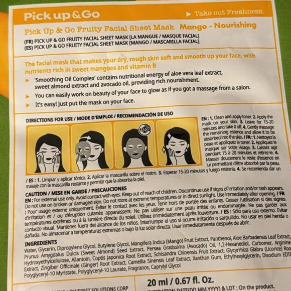 Pick Up & Go Fruity mango and orange Facial Mask NEW 20ML / 0.67 FL OZ - Picture 9 of 11